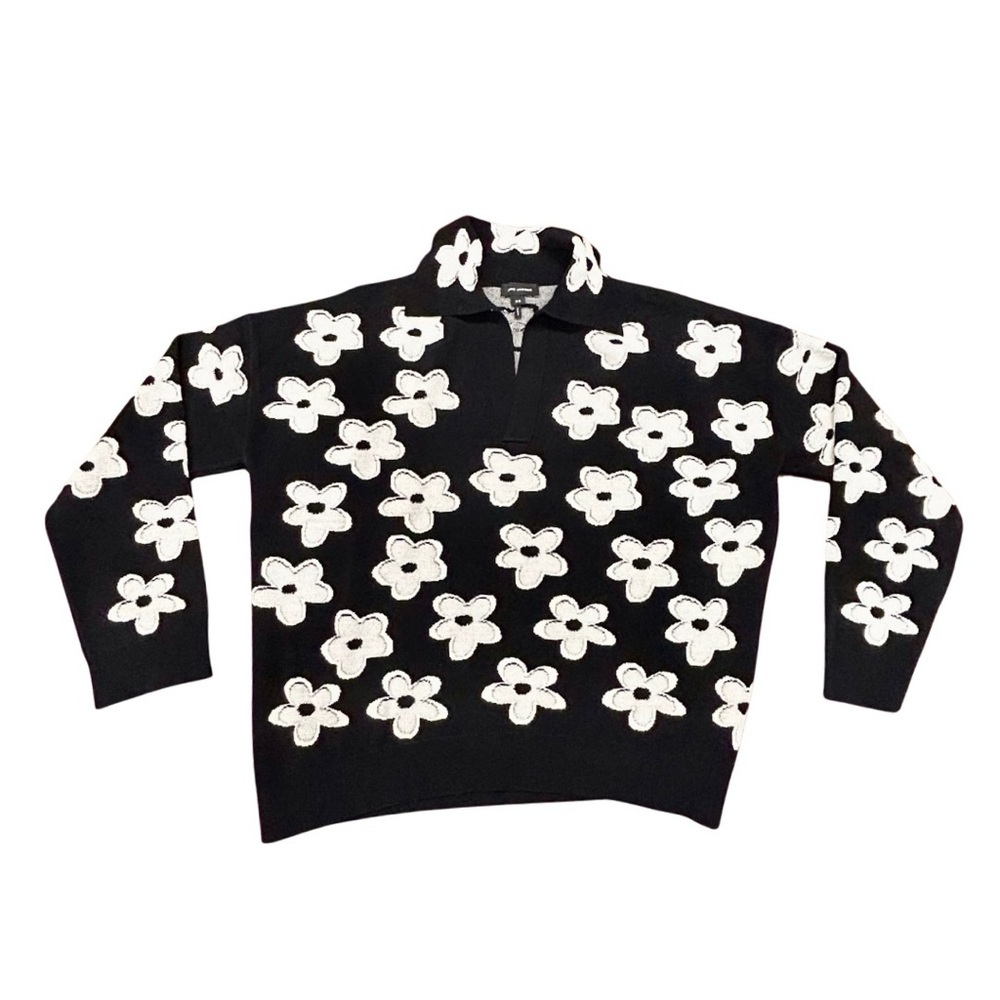 Marc Jacobs Daisy Jacquard Polo Sweater XS Black White Floral 2024